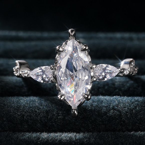 💍NEW 925 STERLING SILVER MARQUIS ROMANTIC TRENDY DIAMOND RING, K824 - Picture 4 of 11